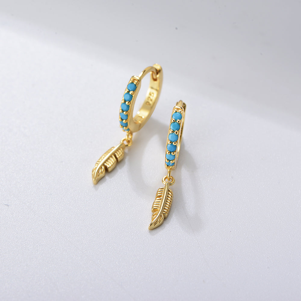 Turquoise Feather Charm Hoop Earrings