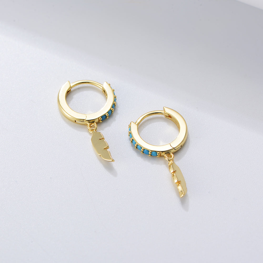Turquoise Feather Charm Hoop Earrings