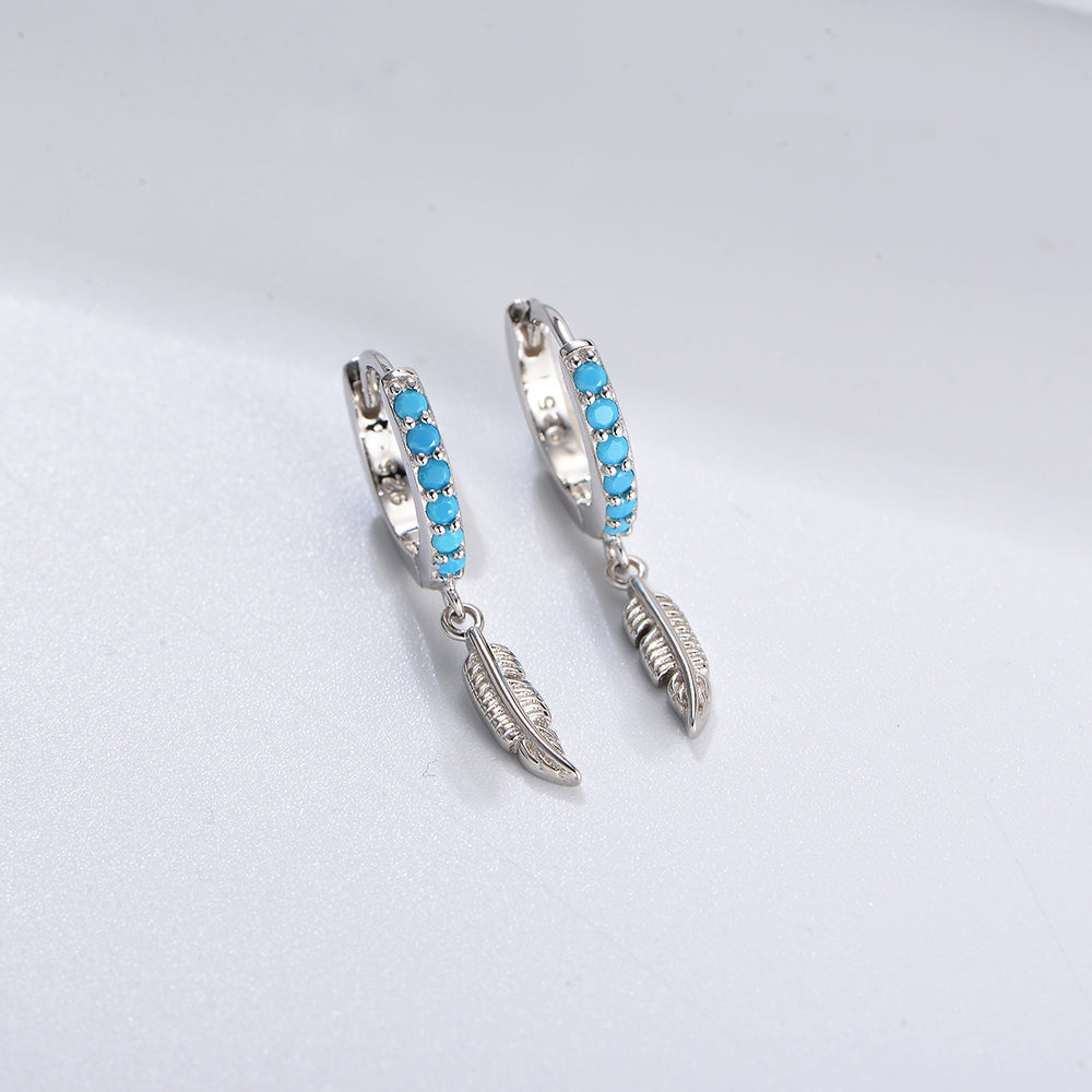 Turquoise Feather Charm Hoop Earrings