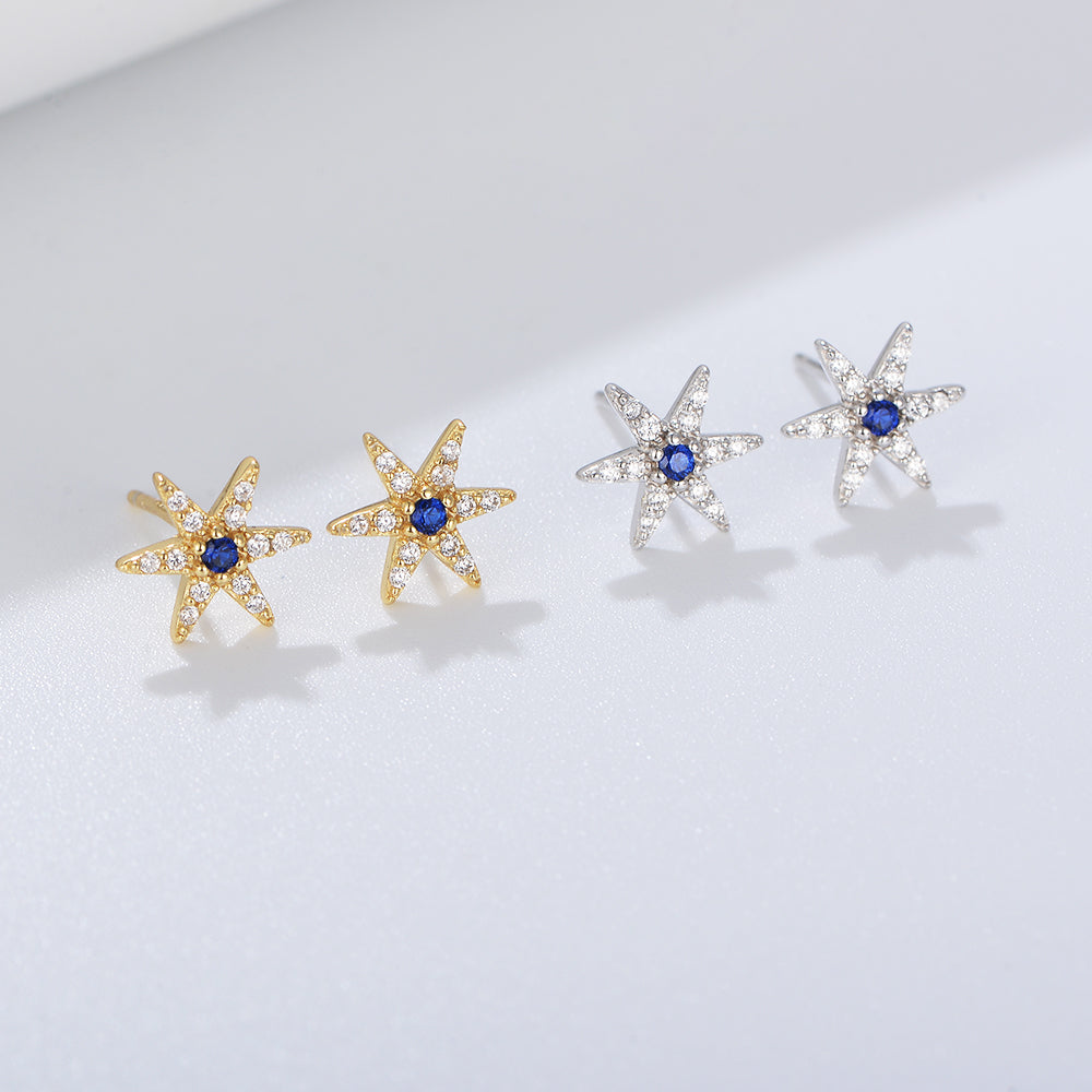 14K Gold Plated Zircon Fashion Unique Starfish Stud Earrings