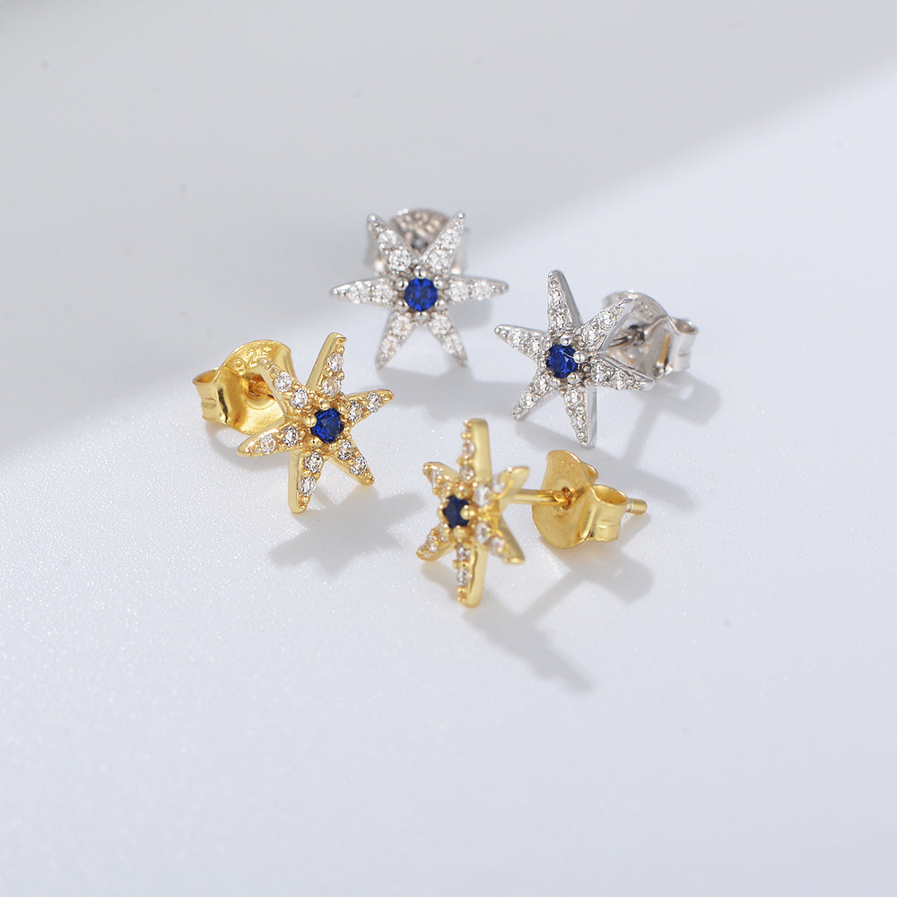 14K Gold Plated Zircon Fashion Unique Starfish Stud Earrings