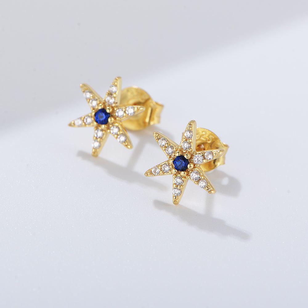 14K Gold Plated Zircon Fashion Unique Starfish Stud Earrings