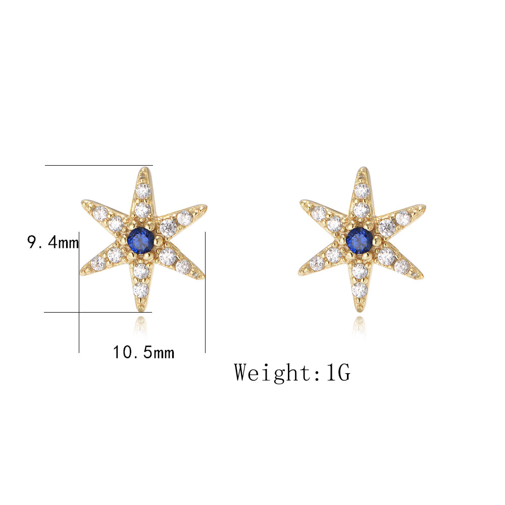 925 Sterling Silver 14K Gold Plated Zircon Fashion Unique Starfish Stud Earrings