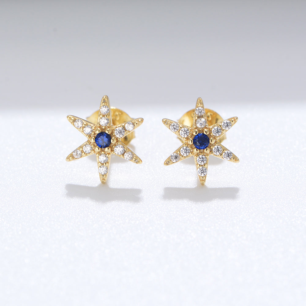 925 Sterling Silver 14K Gold Plated Zircon Fashion Unique Starfish Stud Earrings