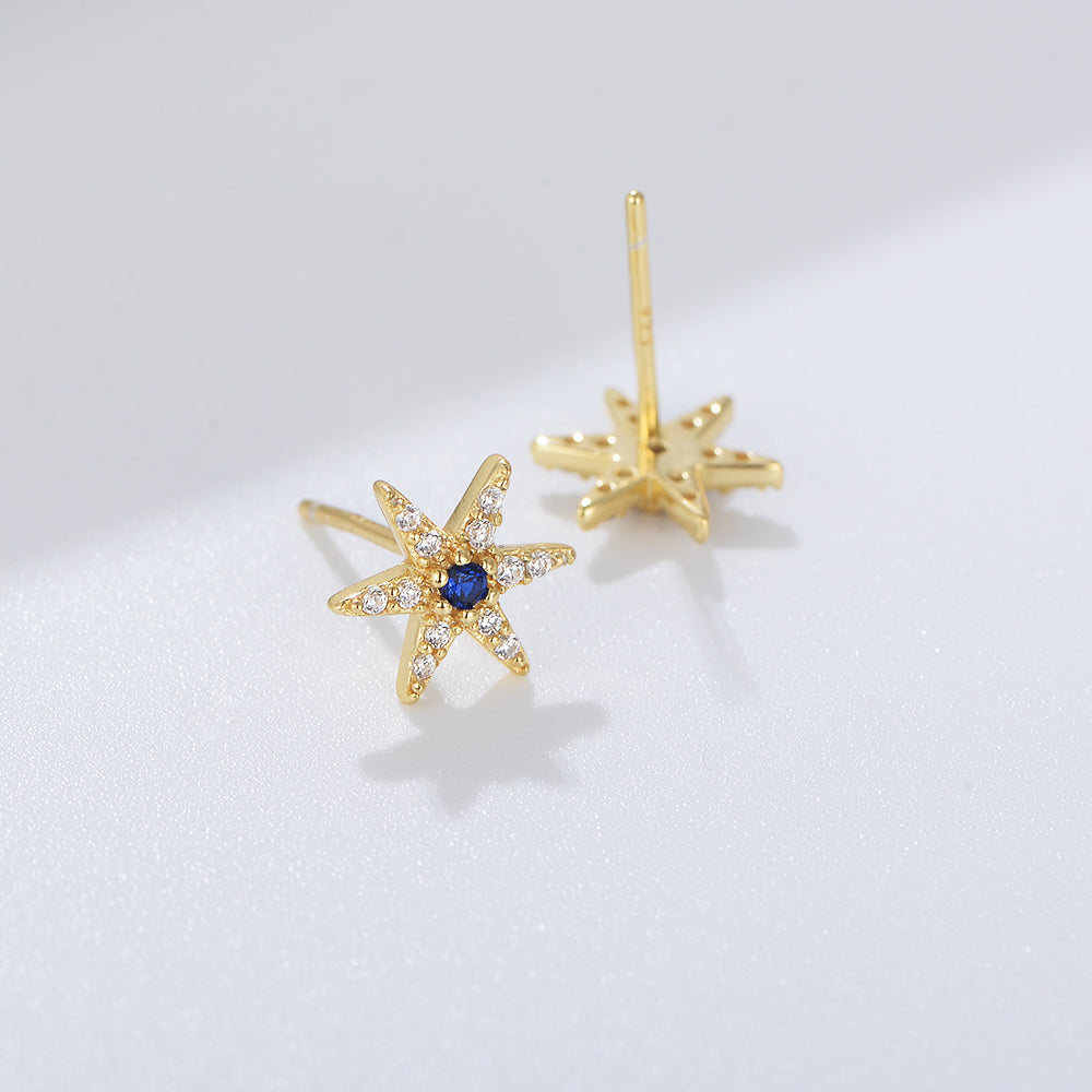 14K Gold Plated Zircon Fashion Unique Starfish Stud Earrings