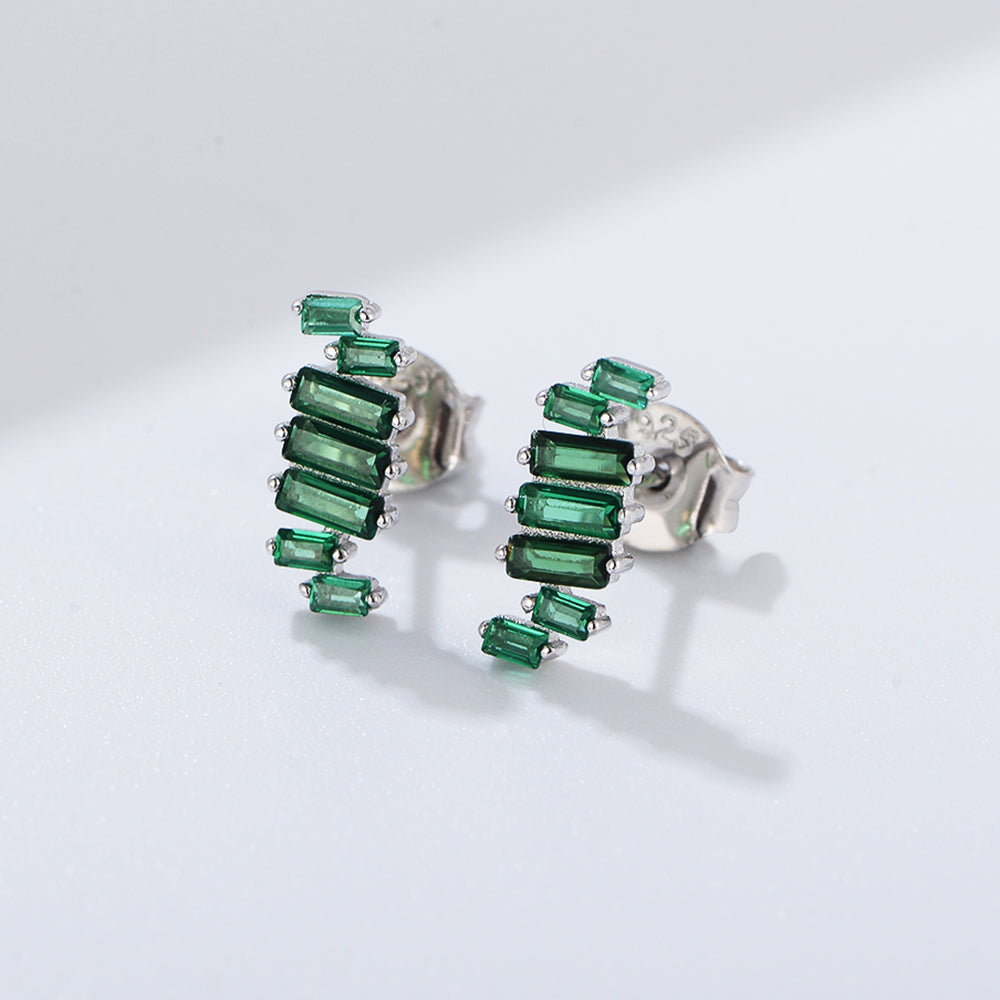 925 Silver Gold Plated Jewelry Square Emerald CZ Stud Earrings