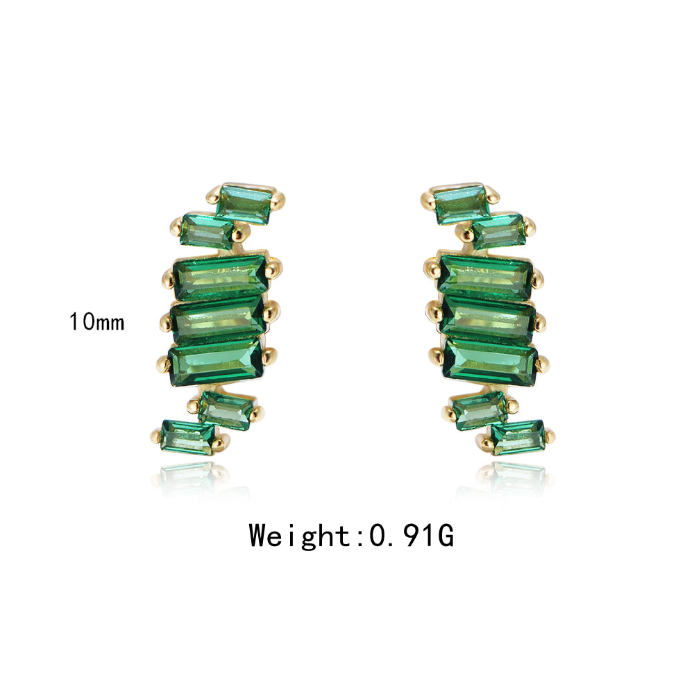 925 Silver Gold Plated Jewelry Square Emerald CZ Stud Earrings