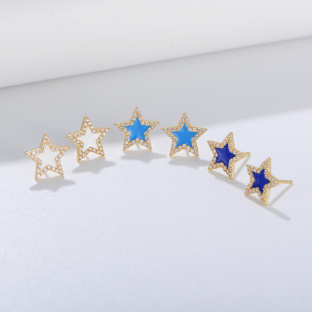 Shining Cubic Zirconia Diamond Star Enamel Stud Earring