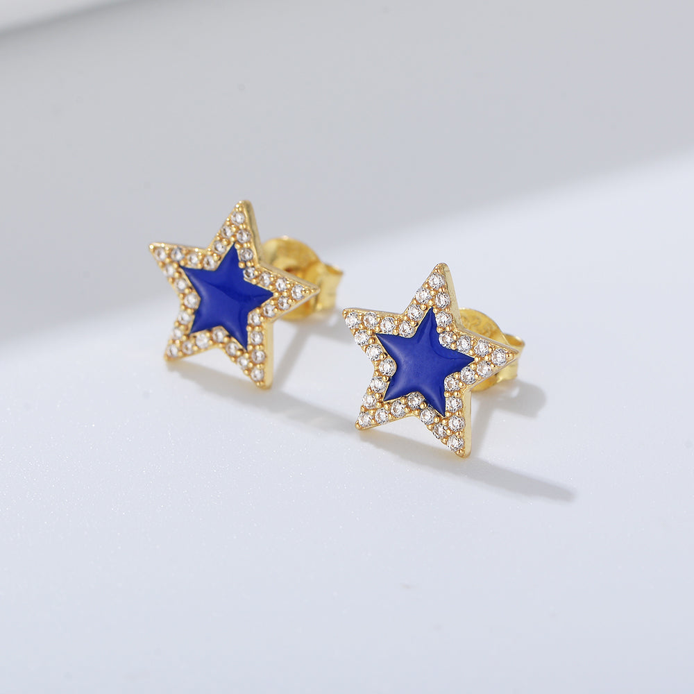 925 Sterling Silver Shining Cubic Zirconia Diamond Star Enamel Stud Earring