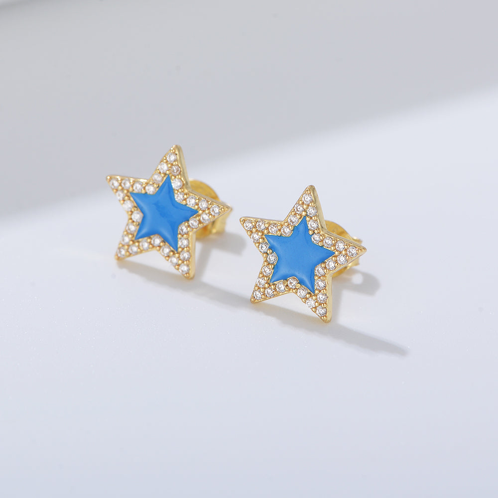 Shining Cubic Zirconia Diamond Star Enamel Stud Earring