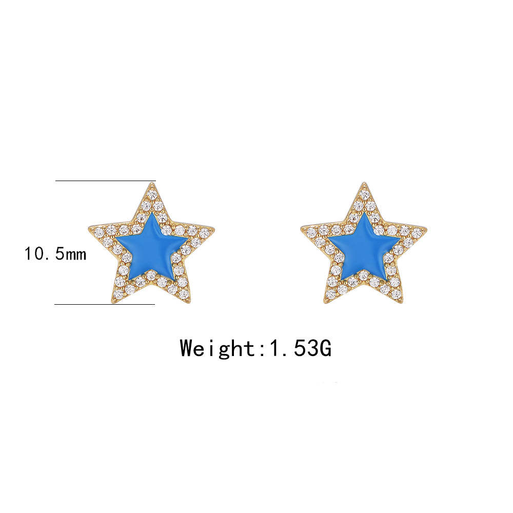 925 Sterling Silver Shining Cubic Zirconia Diamond Star Enamel Stud Earring