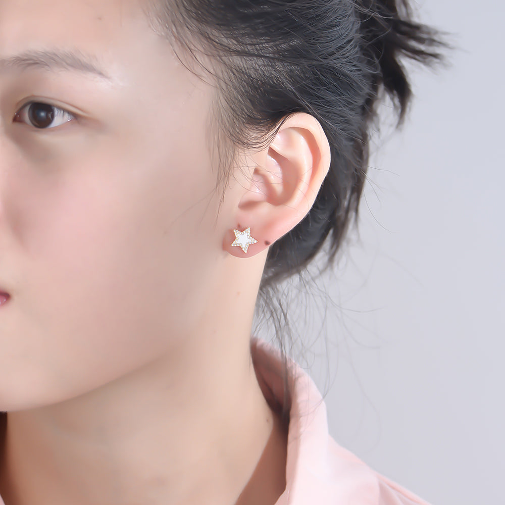 Shining Cubic Zirconia Diamond Star Enamel Stud Earring