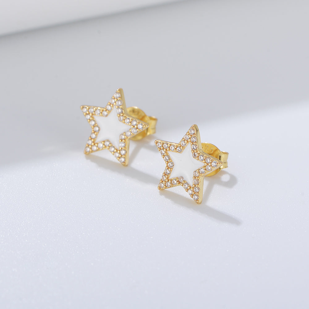 Shining Cubic Zirconia Diamond Star Enamel Stud Earring