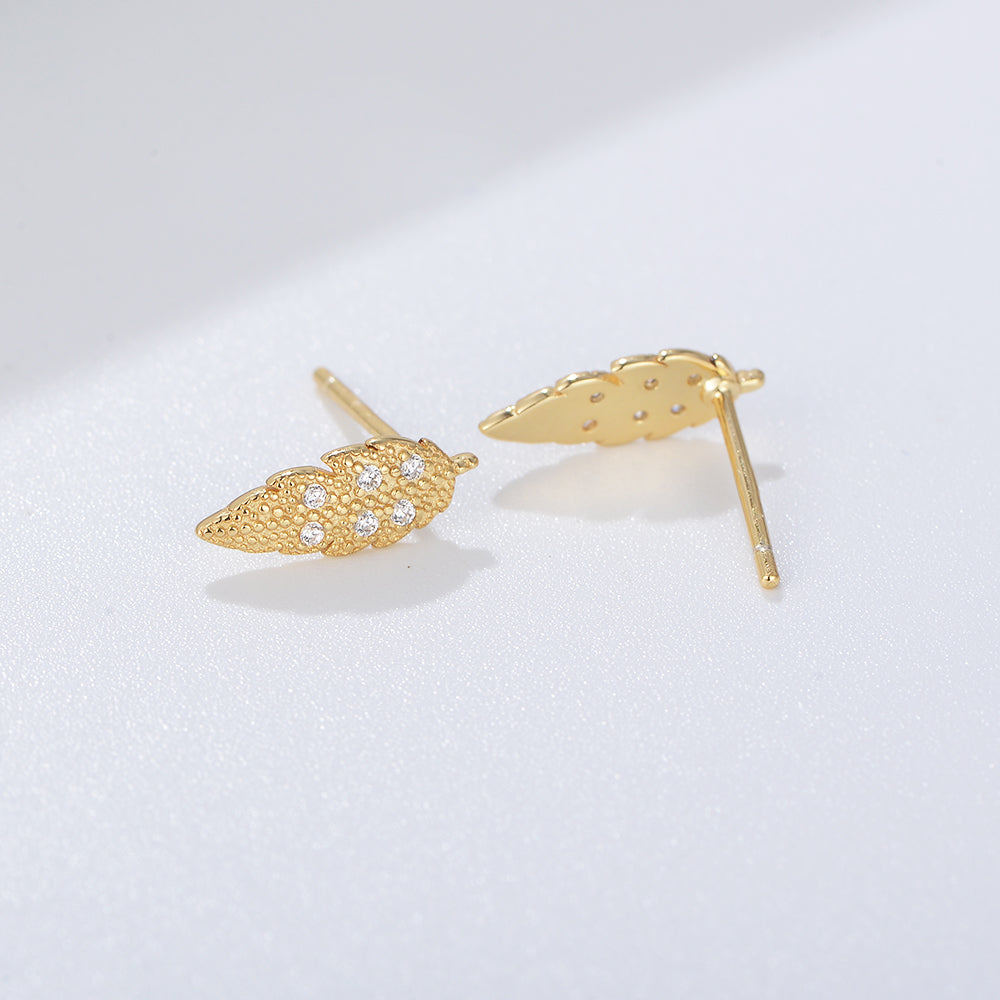 Simple Design Zirconia Gold Plated Leaf Earrings
