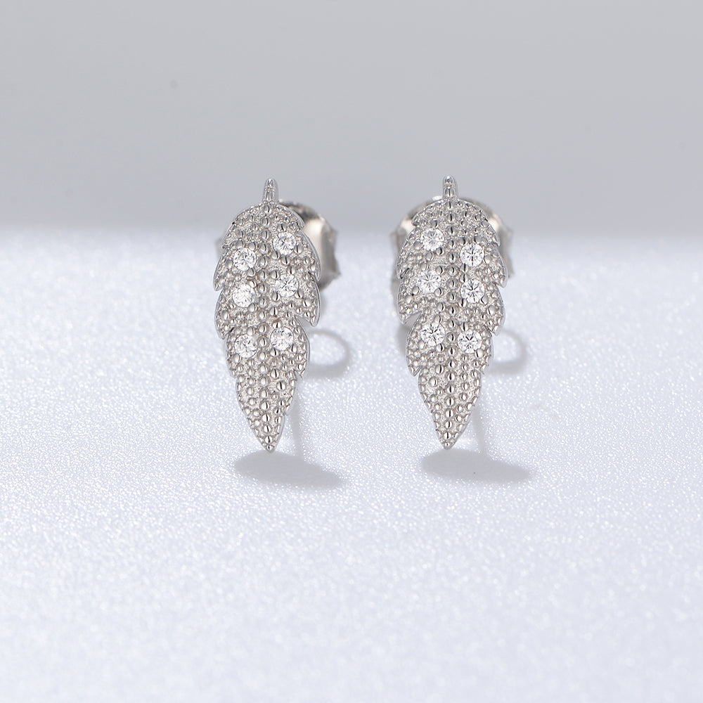 Simple Design Zirconia Gold Plated Leaf Earrings
