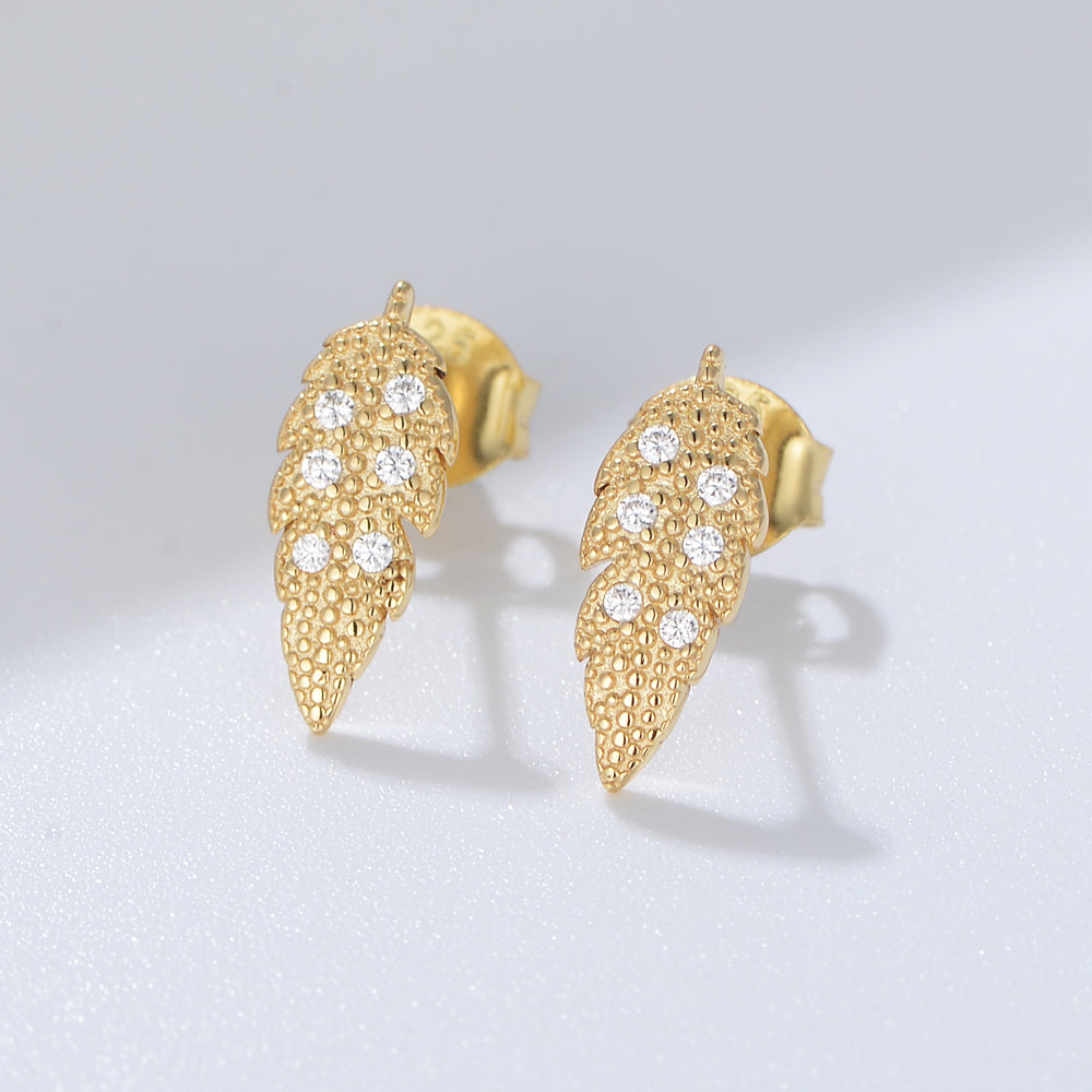 Simple Design Zirconia Gold Plated Leaf Earrings