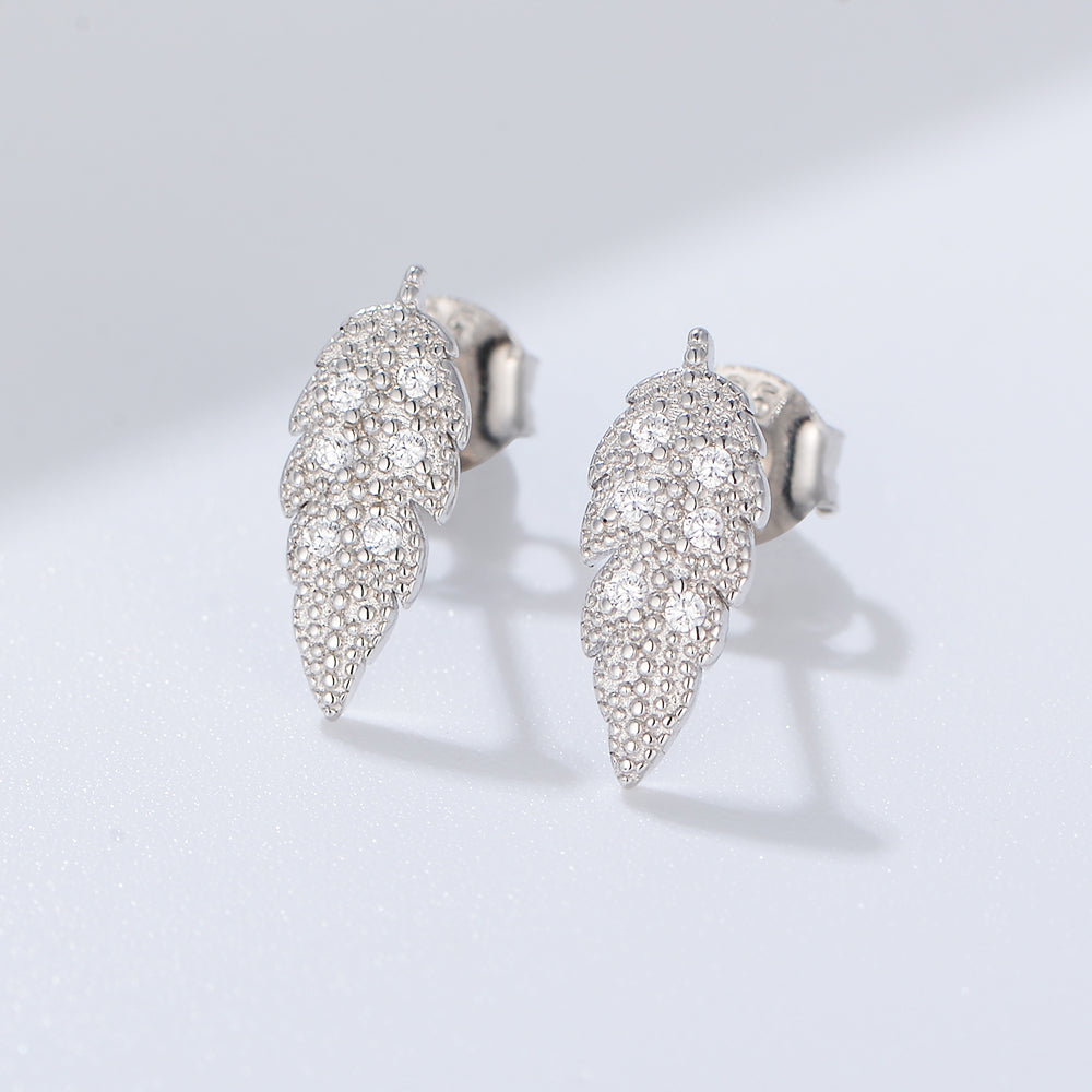 Simple Design Zirconia Gold Plated Leaf Earrings