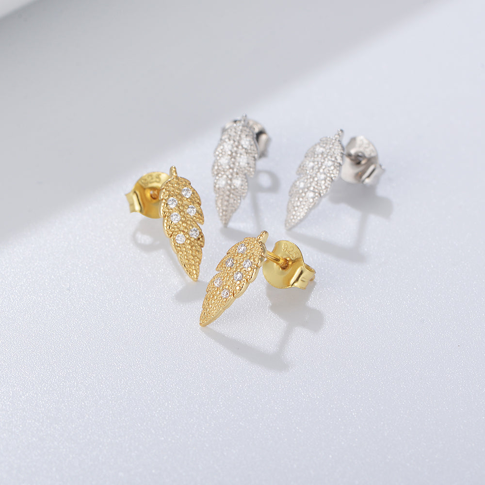 Simple Design Zirconia Gold Plated Leaf Earrings