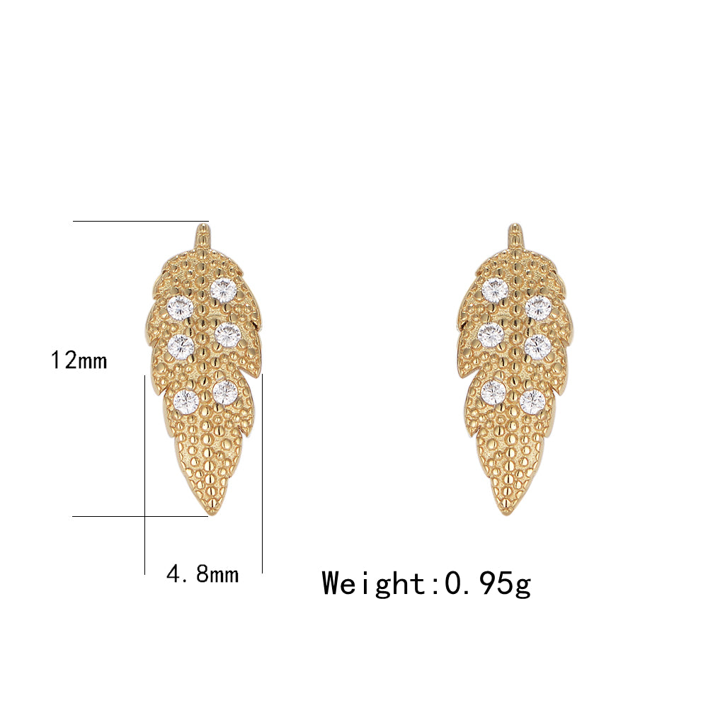 Simple Design 925 Sterling Silver Zirconia Gold Plated Leaf Earrings