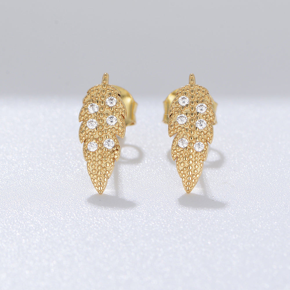 Simple Design 925 Sterling Silver Zirconia Gold Plated Leaf Earrings