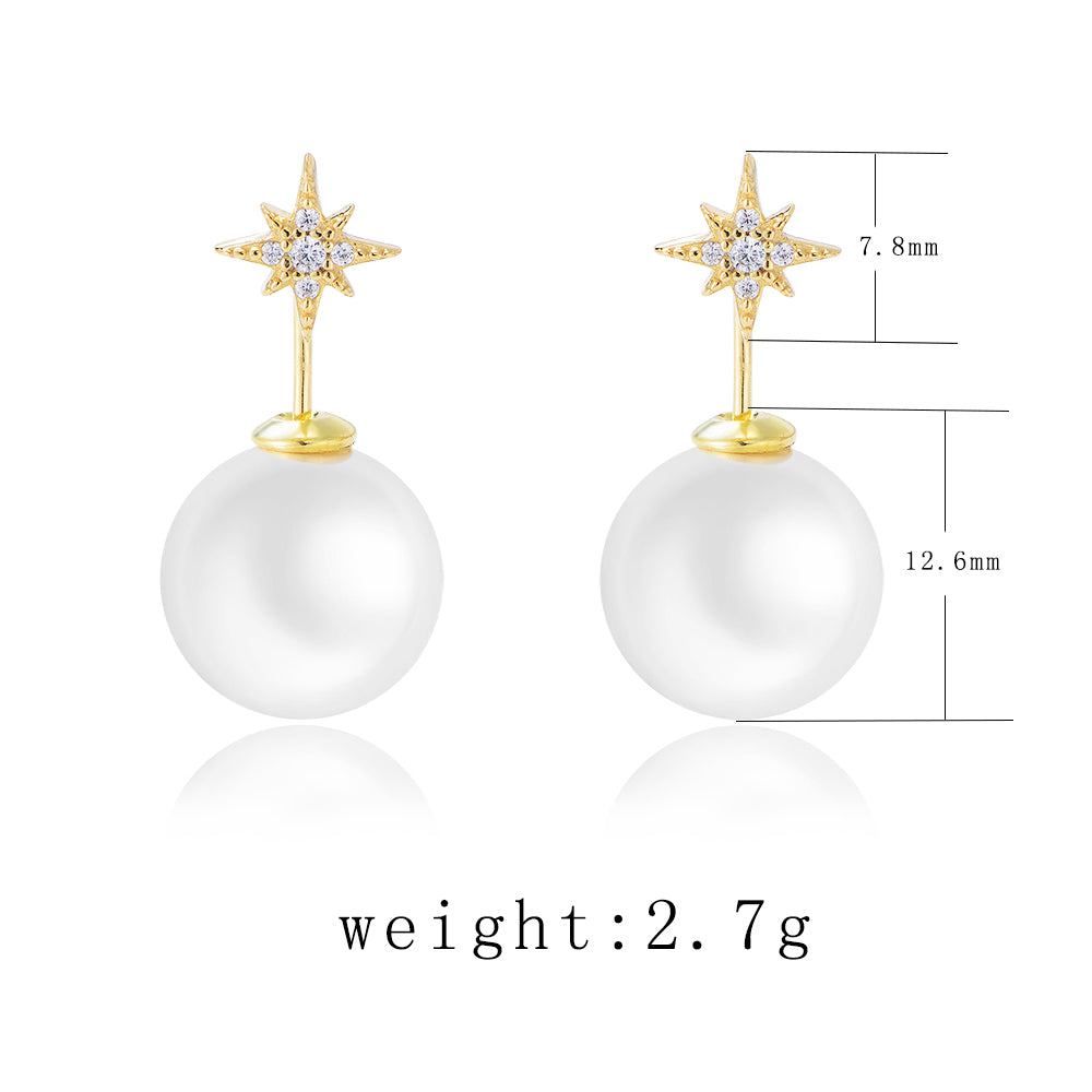 925 Silver Real Gold Plated Starburst Zircon Mother of Pearl Stud Earring