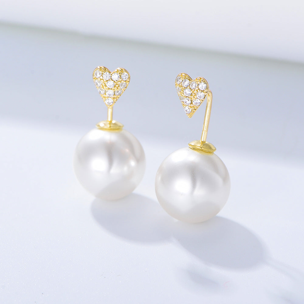 Trendy Heart Zirconia Pearl Stud Earrings