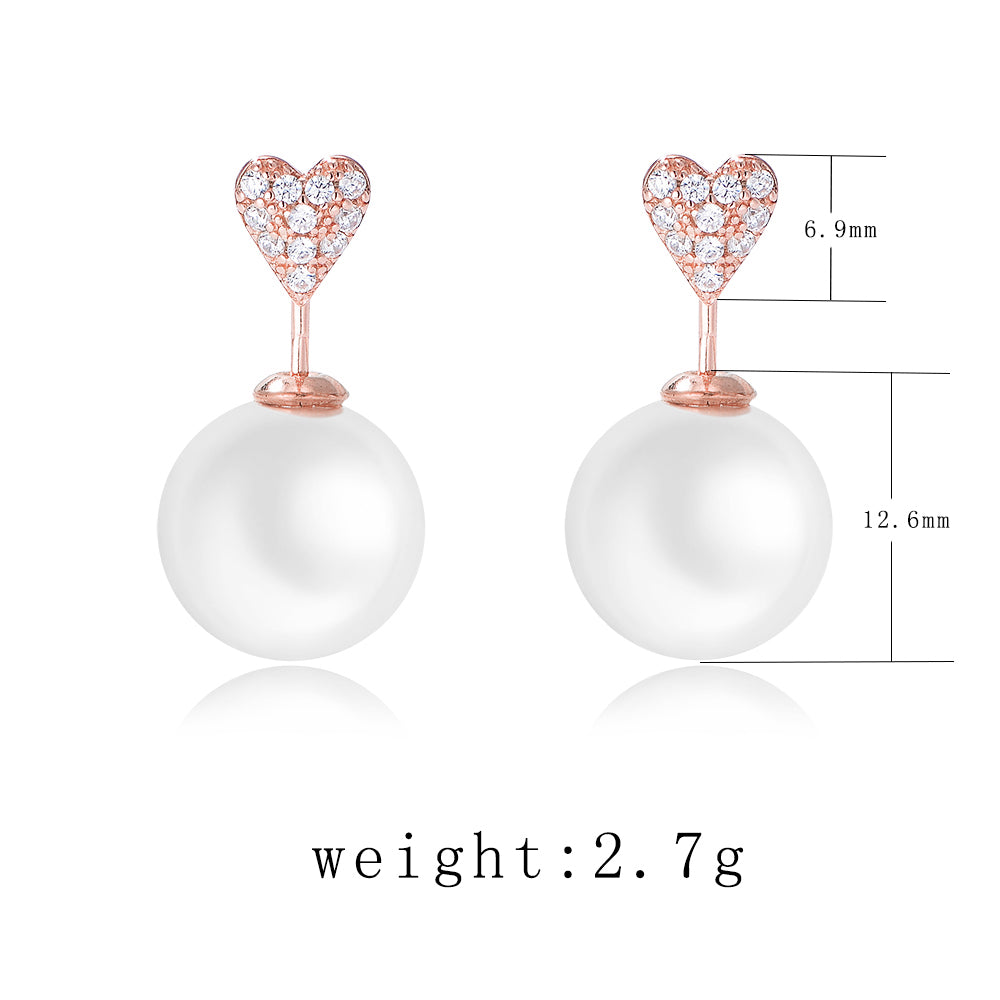 Trendy 925 Sterling Silver Heart Zirconia Pearl Stud Earrings