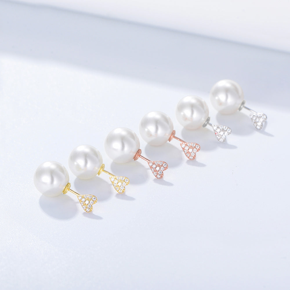 Trendy Heart Zirconia Pearl Stud Earrings