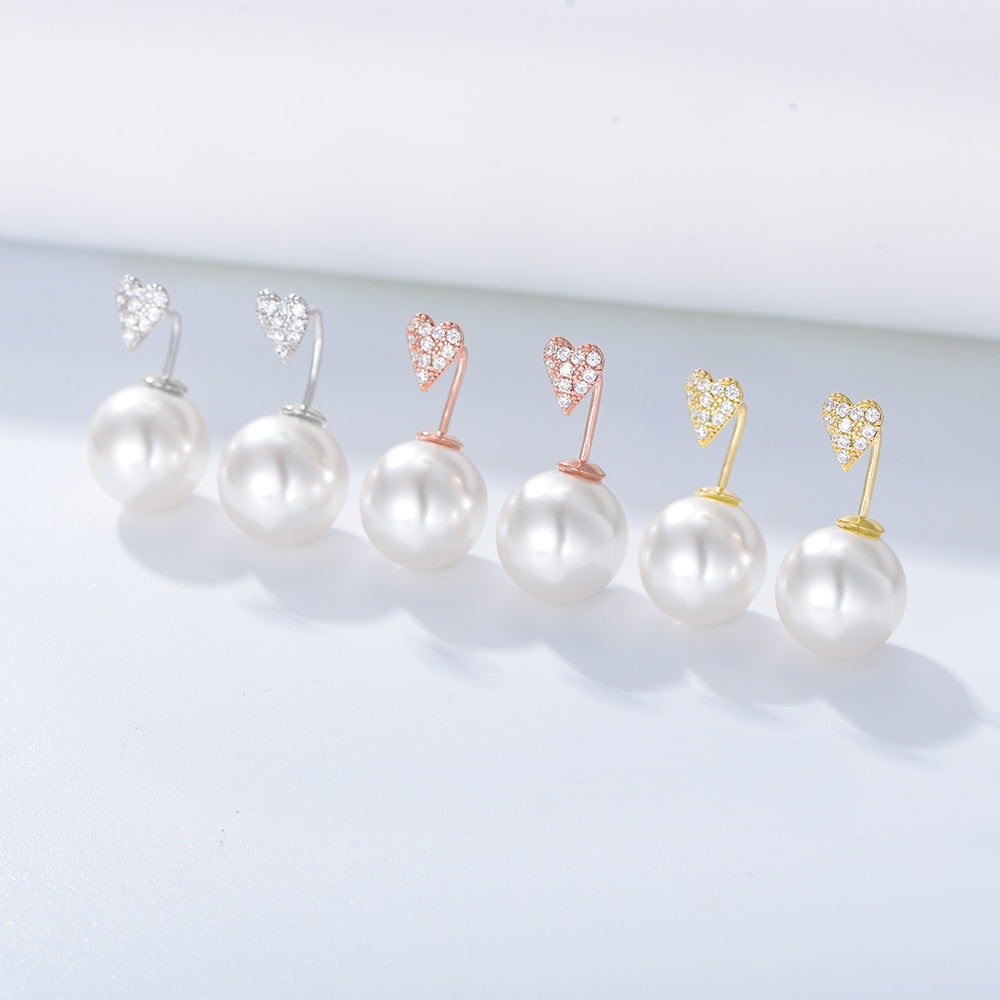 Trendy Heart Zirconia Pearl Stud Earrings