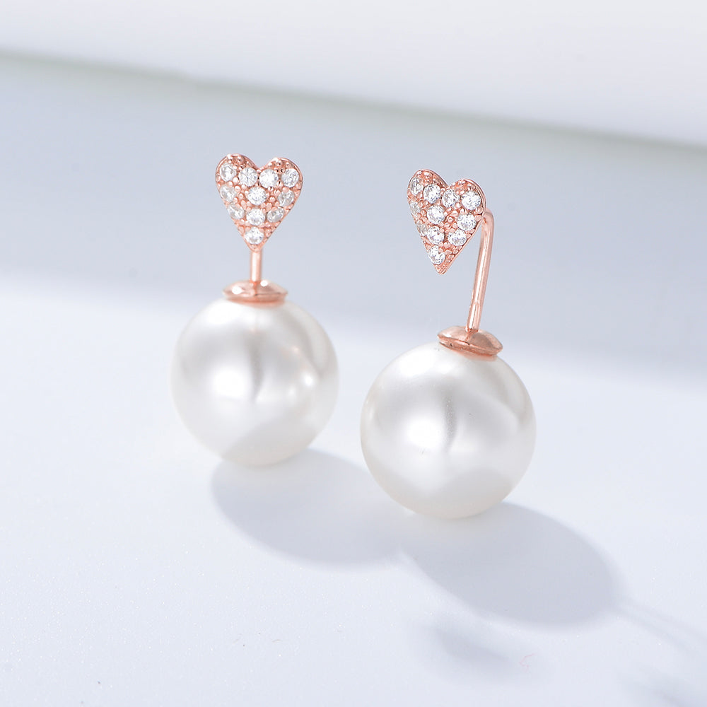 Trendy 925 Sterling Silver Heart Zirconia Pearl Stud Earrings