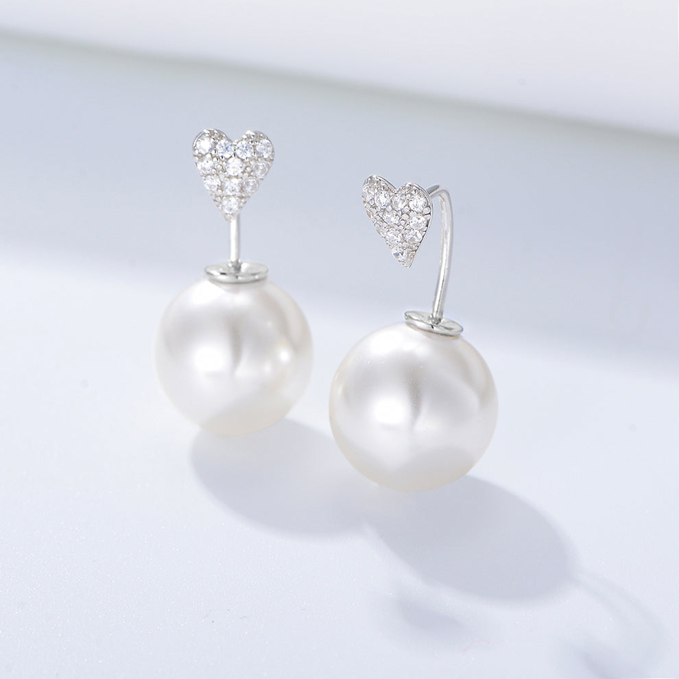 Trendy Heart Zirconia Pearl Stud Earrings