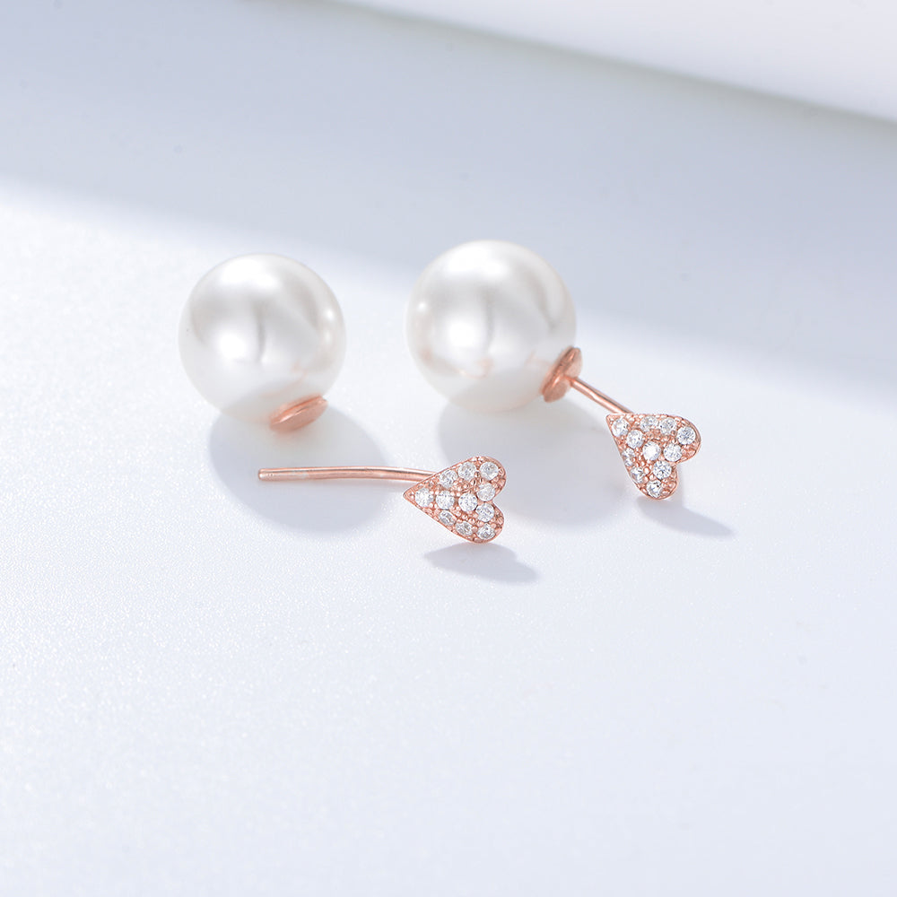 Trendy Heart Zirconia Pearl Stud Earrings