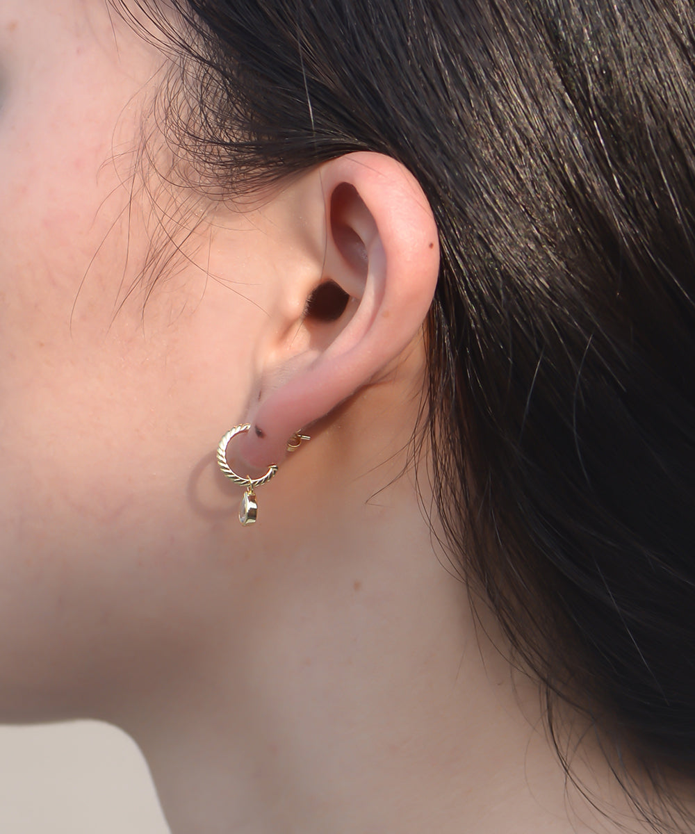 925 Sterling Silver Water Drop Cubic Zirconia Gold Plated Simple Rope Stripe Stud Earrings