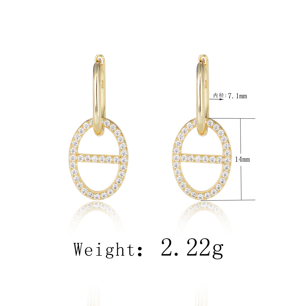 Real Gold Plated Jewelry Diamond CZ 925 Silver Pig Nose Huggie Earrings