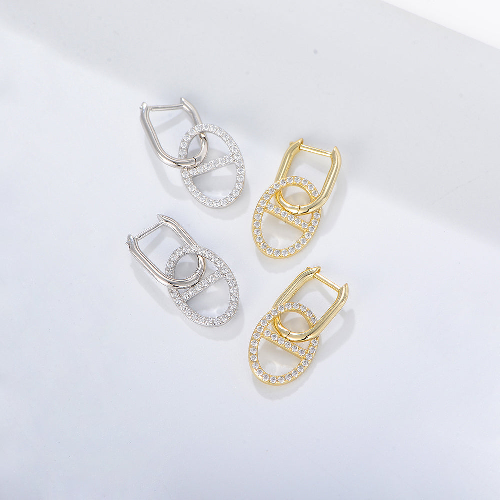 Real Jewelry Diamond CZ 925 Silver Pig Nose Huggie Earrings