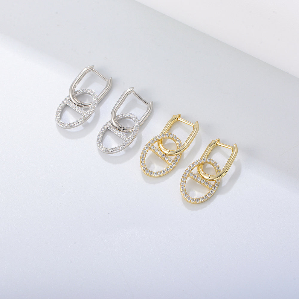 Real Jewelry Diamond CZ 925 Silver Pig Nose Huggie Earrings