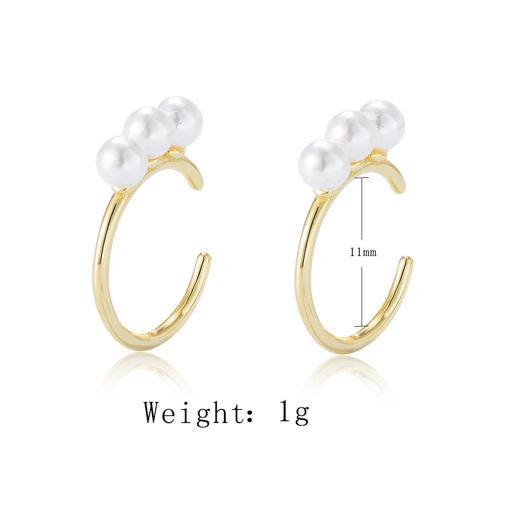 Fashion Jewelry 925 Silver Gold Plated Round Pearl Cuff Earrings