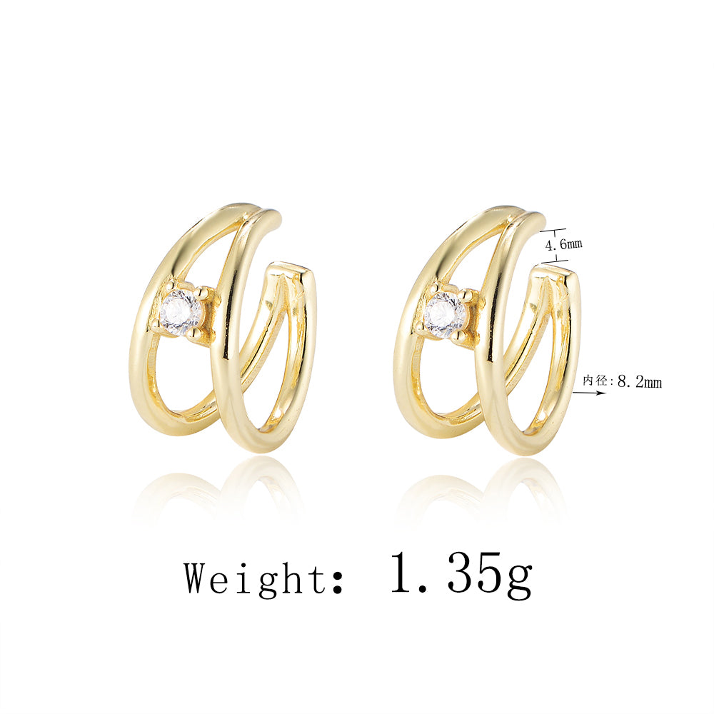 Fine 925 Silver Gold Plated Cubic Zirconia No Piercing Cuff Earrings Jewelry