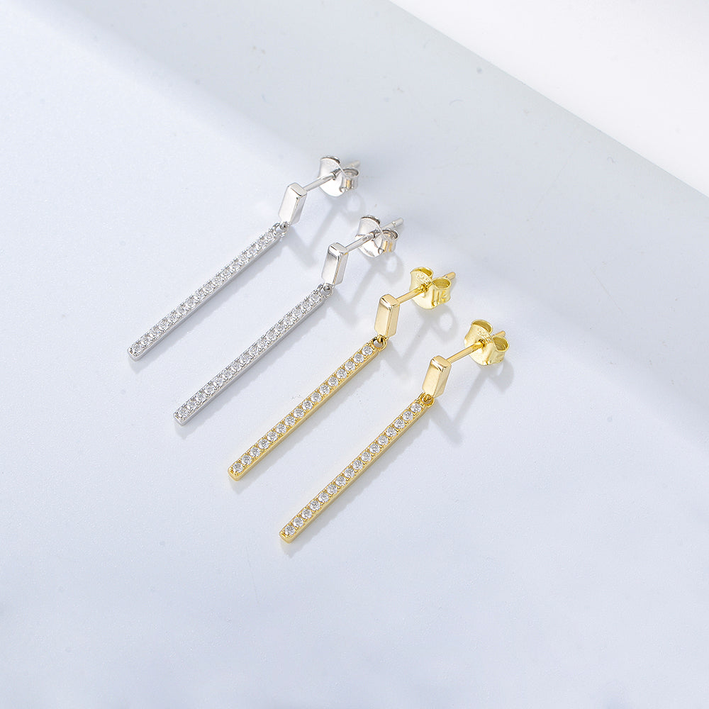 Fashion Jewelry Cubic Zirconia Bar Drop Stud Earrings