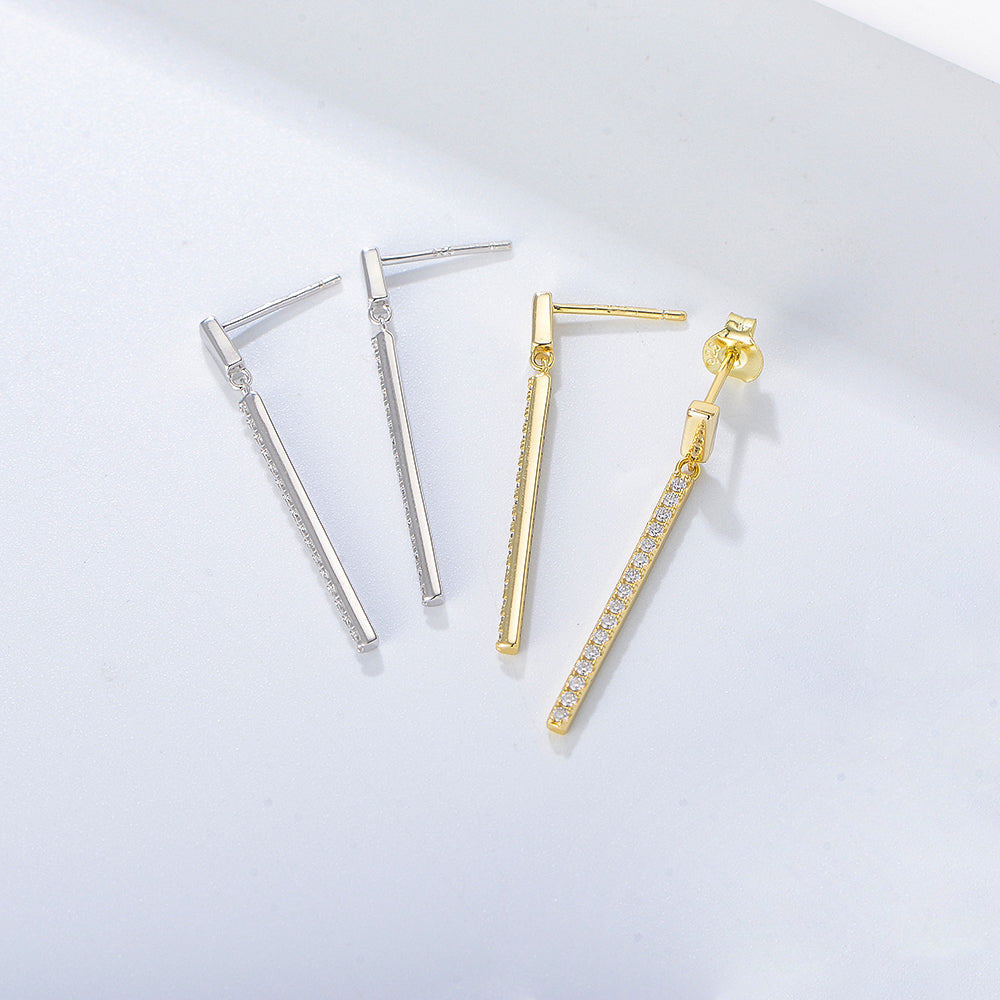 Fashion Jewelry Cubic Zirconia Bar Drop Stud Earrings