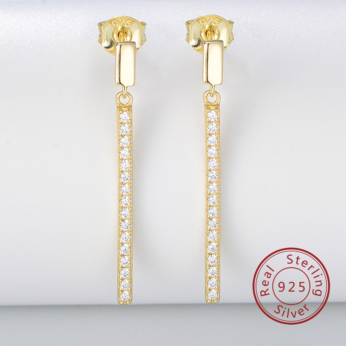 Fashion Jewelry Cubic Zirconia Bar Drop Stud Earrings