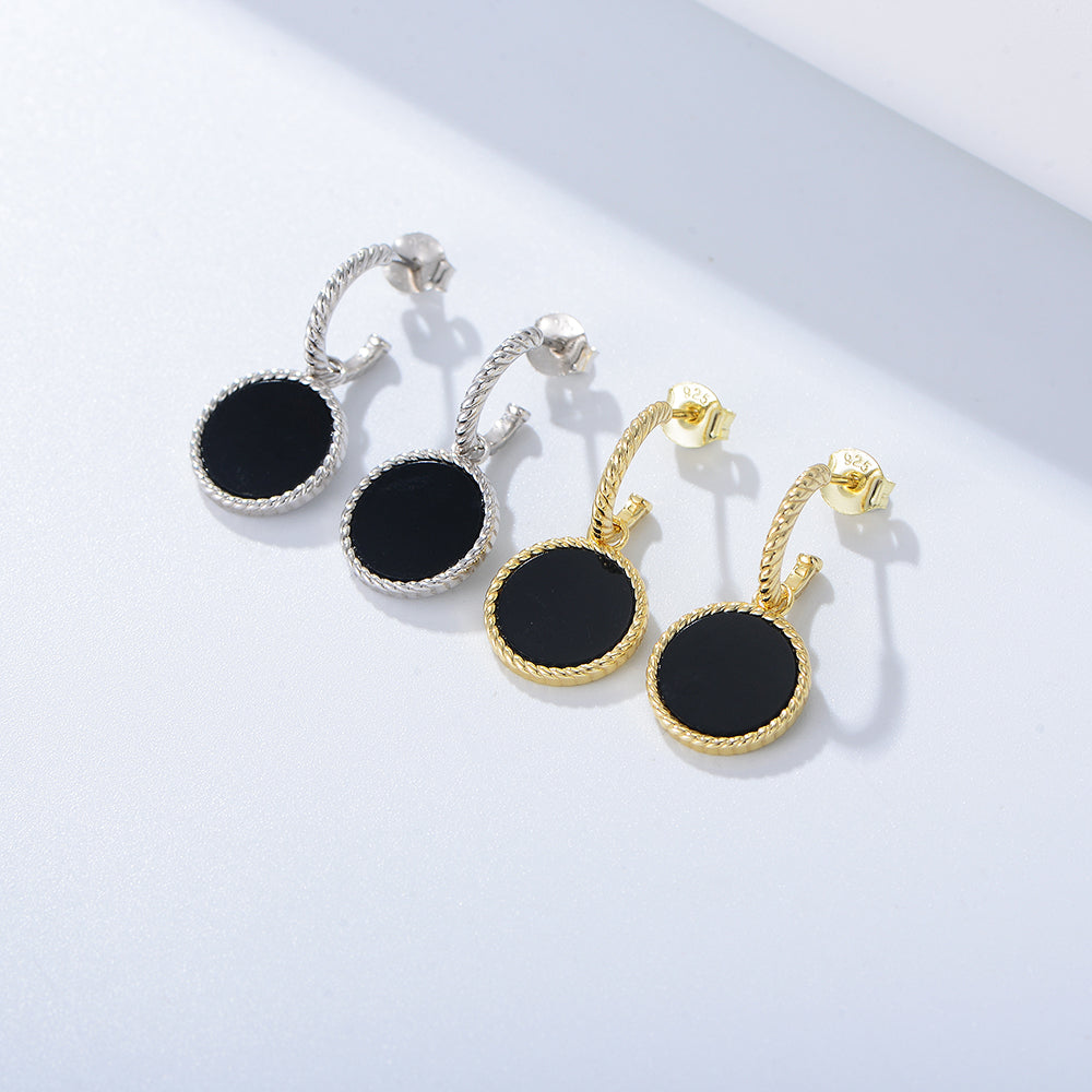 Simple Rope Stripe Circle Charm Earrings Hanging Gemstone Agate Earrings