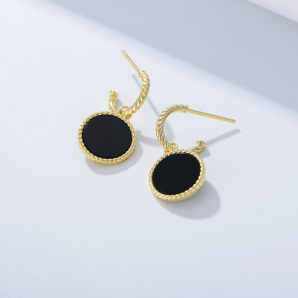Simple Rope Stripe Circle Charm Earrings Hanging Gemstone Agate Earrings