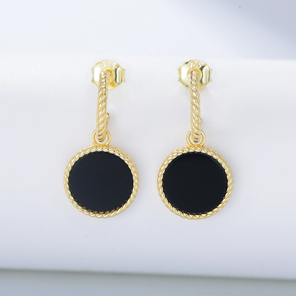 Simple Rope Stripe Circle Charm Earrings Hanging Gemstone Agate Earrings