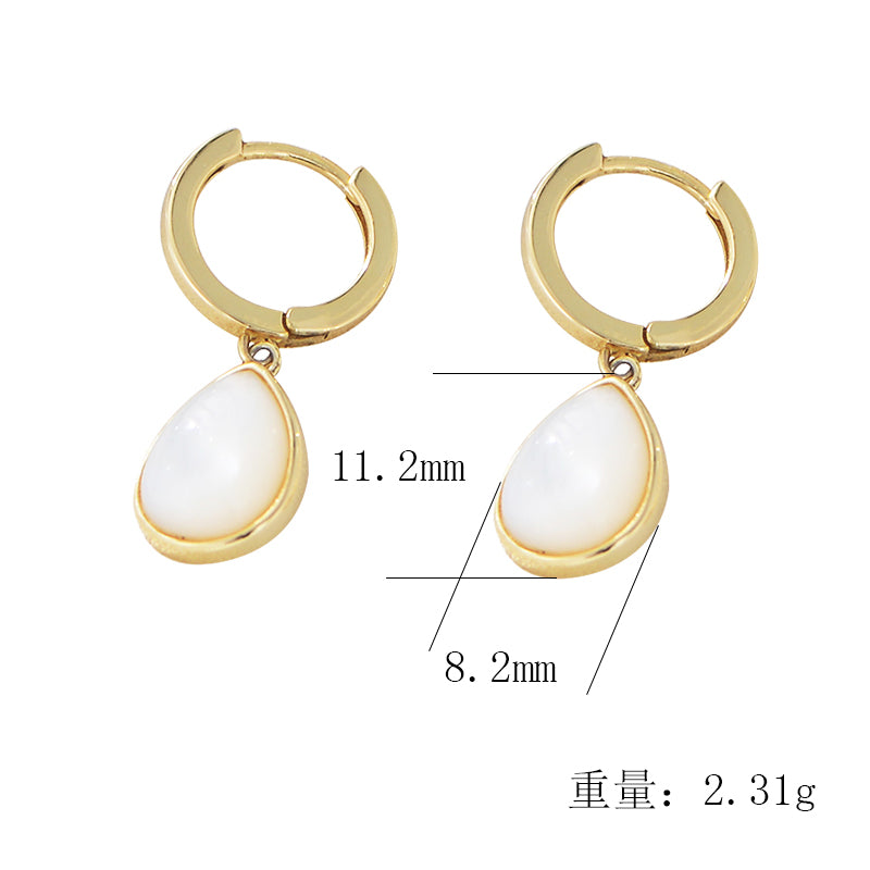 Simple Fashion 14K Gold Plated 925 Sterling Silver Waterdrop Pearl Shell Dangle Hoop Huggies Earring Jewelry