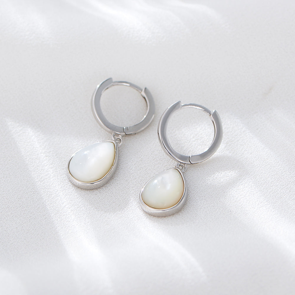 Simple Fashion Waterdrop Pearl Shell Dangle Hoop Huggies Earring Jewelry