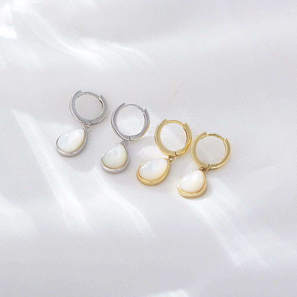 Simple Fashion Waterdrop Pearl Shell Dangle Hoop Huggies Earring Jewelry