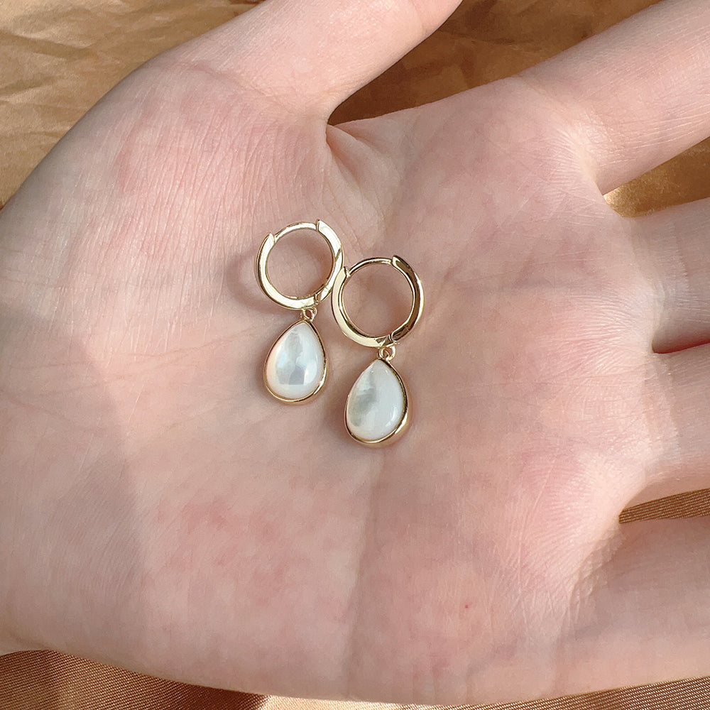 Simple Fashion Waterdrop Pearl Shell Dangle Hoop Huggies Earring Jewelry