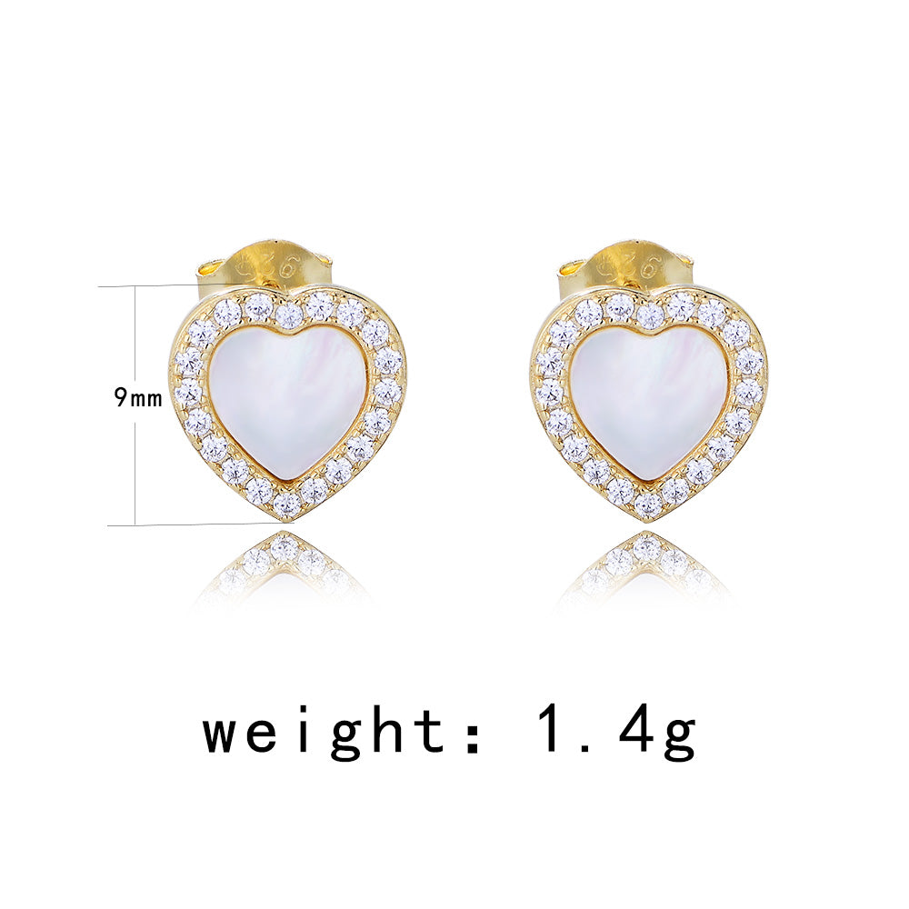 Luxury 925 Silver 14K Gold Plated Shell Heart Earring