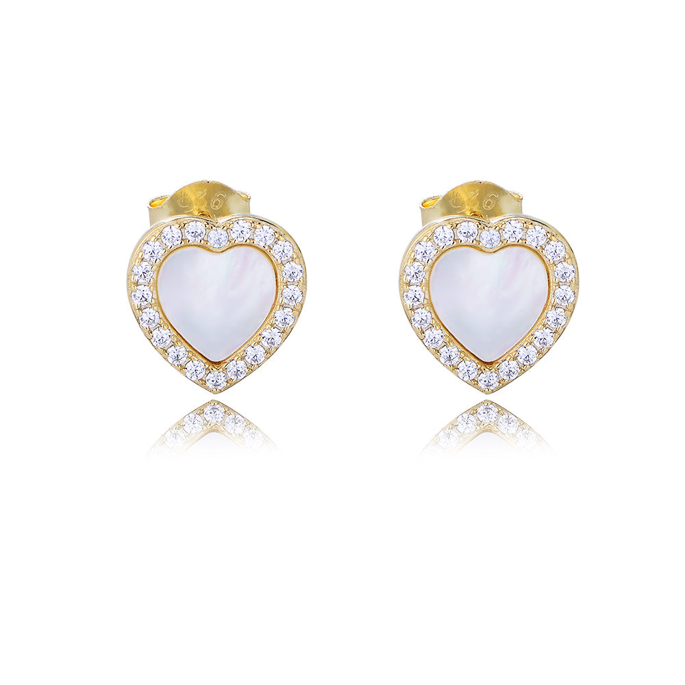 Luxury 925 Silver 14K Gold Plated Shell Heart Earring